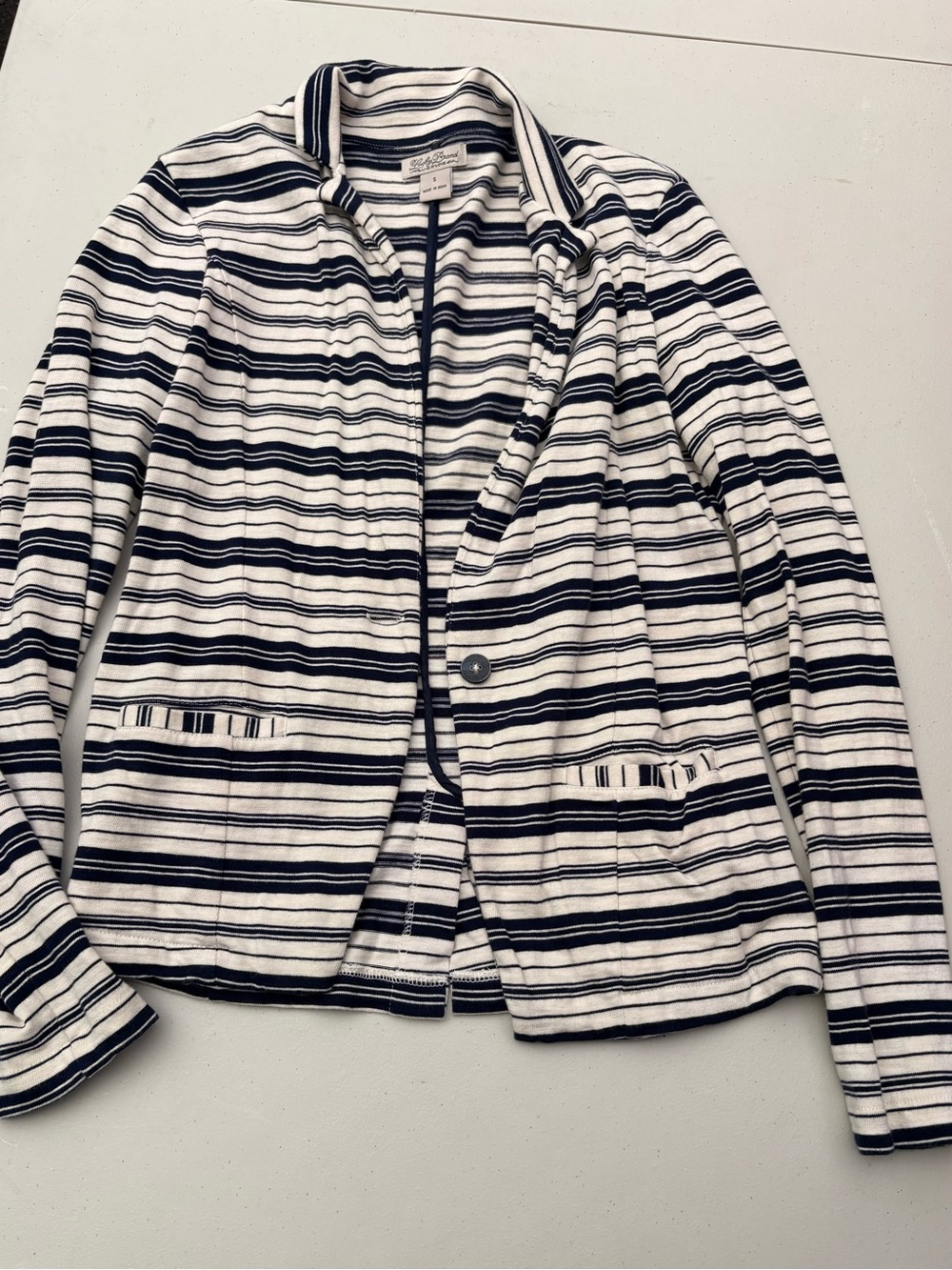 Lucky Brand Navy and White Striped Knit Blazer